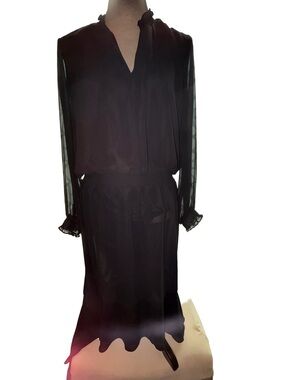 Vince Camuto Black Long-Sleeve Sheer Layered Women's Dress